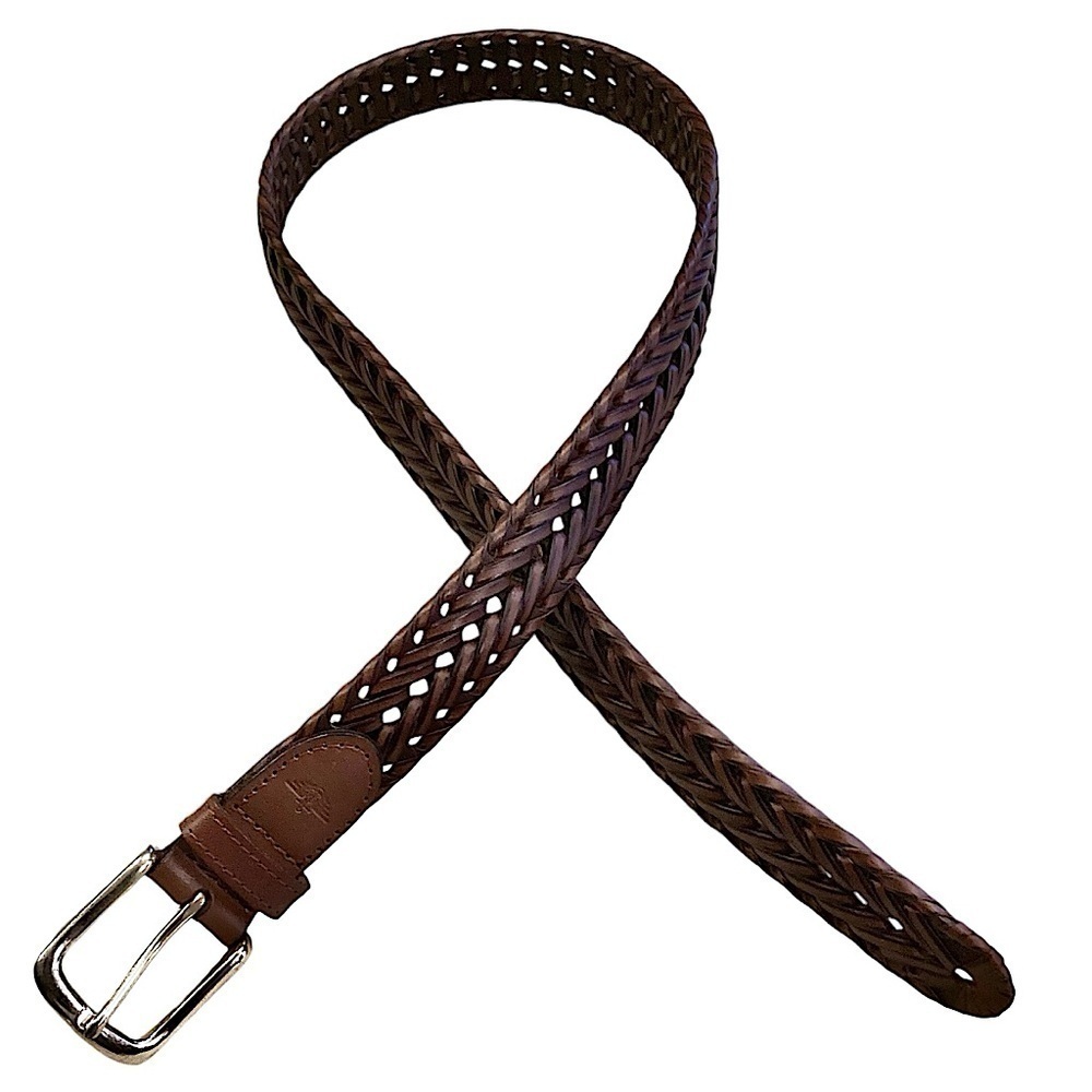 Dockers Brown Leather & PU Leather Woven Belt  38” L Adjustable Sz Silver Buckle - Picture 13 of 16